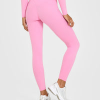 SoftMotion™ High Waisted Leggings with White Logo | Rose Pink