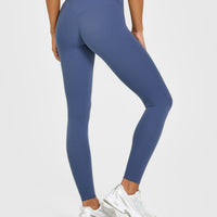 SoftMotion™ High Waisted Leggings with White Logo | Slate Blue