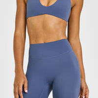 SoftMotion™ High Waisted Leggings with White Logo | Slate Blue