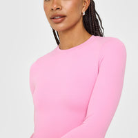 SoftMotion™ Long Sleeve Mid Top with White Logo | Rose Pink