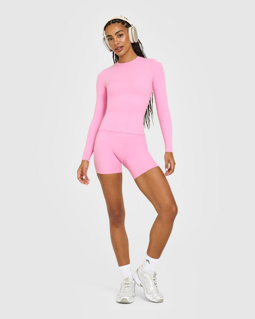 SoftMotion™ Long Sleeve Top with White Logo | Rose Pink