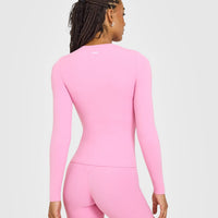 SoftMotion™ Long Sleeve Top with White Logo | Rose Pink