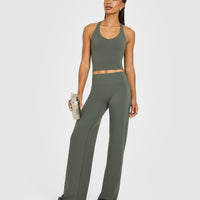 SoftMotion™ Racer Back Mid Vest with Built in Bra Shelf with White Logo | Dark Khaki