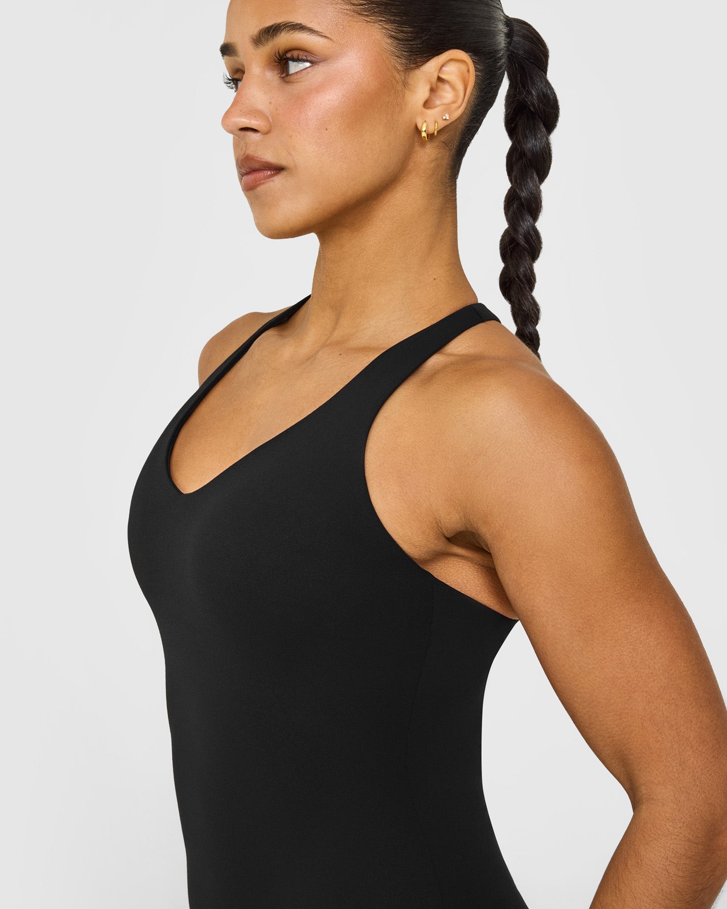 SoftMotion™ Racer Back Vest with Built in Bra Shelf with White Logo | Black