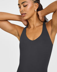 SoftMotion™ Racer Back Vest with Built in Bra Shelf with White Logo | Coal