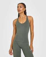 SoftMotion™ Racer Back Vest with Built in Bra Shelf with White Logo | Dark Khaki