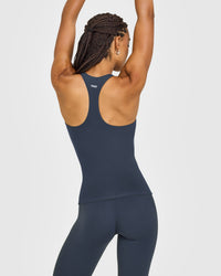 SoftMotion™ Racer Back Vest with Built in Bra Shelf with White Logo | True Blue