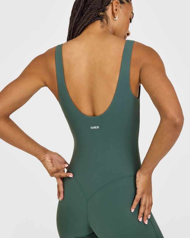 SoftMotion™ Scoop Back Flared All In One Long with White Logo | Iced Green