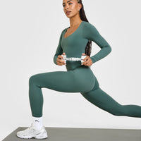 SoftMotion™ Scoop Neck Long Sleeve Top with Built in Bra Shelf with White Logo | Iced Green