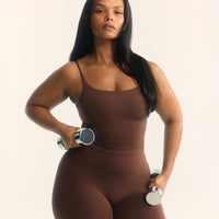 SoftMotion™ Strappy Mid Vest with Built in Bra Shelf with White Logo | Espresso Brown