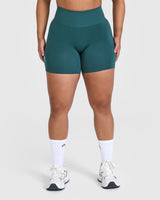 Effortless Seamless Shorts with White Logo | Marine Teal