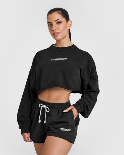 Raw Lounge Crop Sweatshirt with Graphic | Washed Black