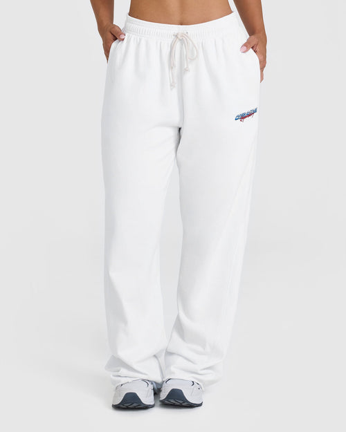 Oner Modal Raw Lounge Wide Leg Joggers with Graphic | White