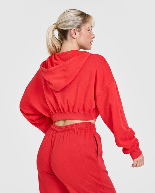 Raw Lounge Crop Zip Through Hoodie with Graphic | Muscle Mommy Red