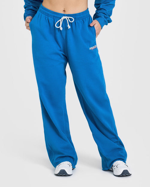 Oner Modal Raw Lounge Wide Leg Joggers with Graphic | Retro Blue