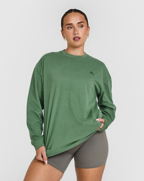 Oner Modal Classic Oversized Lightweight Long Sleeve Top | Washed Forest Green