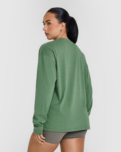 Classic Oversized Lightweight Long Sleeve Top | Washed Forest Green