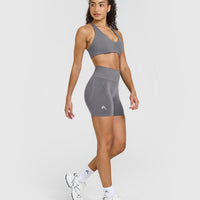 EffortlessLift™ Seamless Shorts with White Logo | Ash Grey