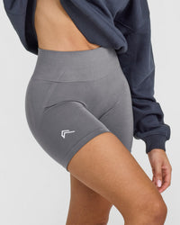 EffortlessLift™ Seamless Shorts with White Logo | Ash Grey