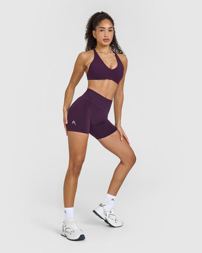 EffortlessLift™ Seamless Shorts with White Logo | Blackberry Purple