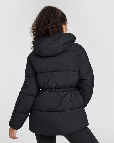 Mid Length Puffer Jacket Black