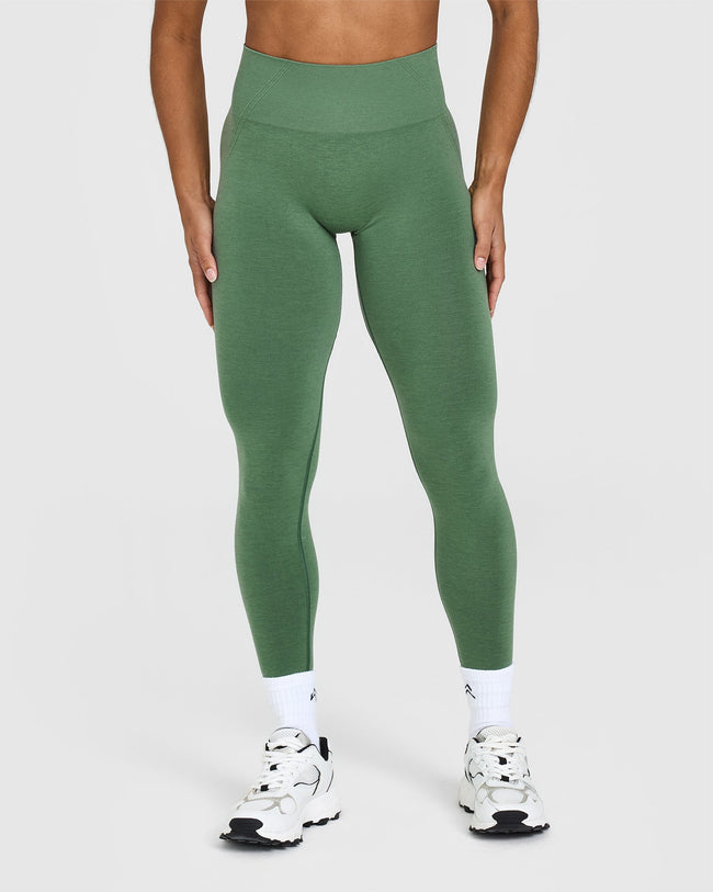 EffortlessLift™ Seamless Leggings with White Logo | Forest Green