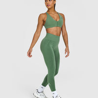 EffortlessLift™ Seamless Leggings with White Logo | Forest Green