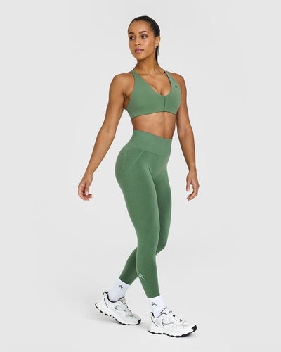 EffortlessLift™ Seamless Leggings with White Logo | Forest Green