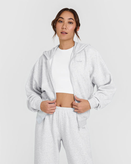 Mid Weight Zip Through Hoodie Light Grey Marl