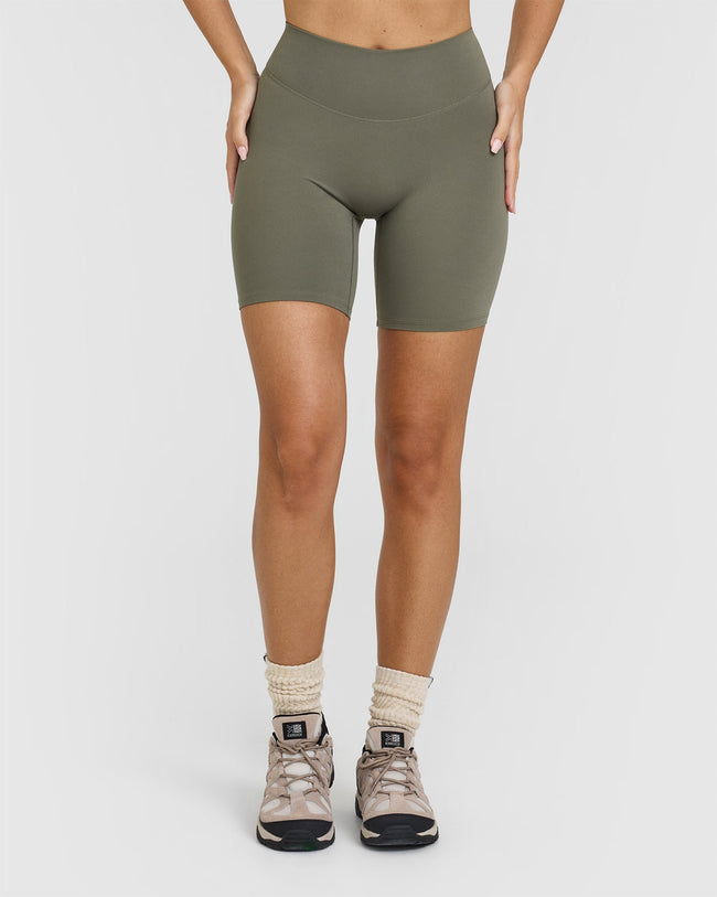 SoftMotion™ Cycling Shorts 8" with White Logo | Alpine Green