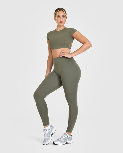 SoftMotion™ Leggings with White Logo | Alpine Green