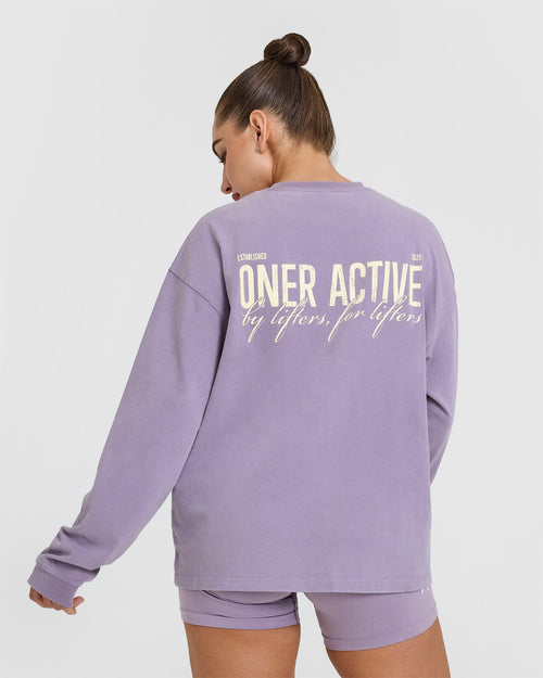 Oversized Graphic Washed Long Sleeve Top | Soft Purple