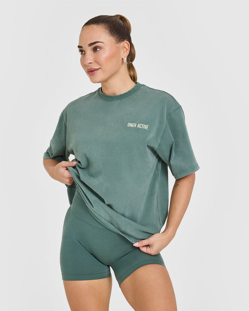 Oner Modal Oversized Graphic Washed T-Shirt | Iced Green
