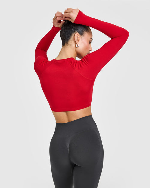 Go To Seamless Fitted Crop Long Sleeve Top | Fire Red