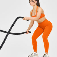 EffortlessLift™ Seamless Leggings with White Logo | Flame Orange