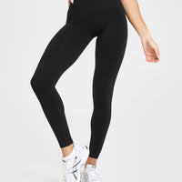EffortlessLift™ Seamless Leggings with White Logo | Black