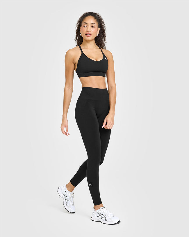 EffortlessLift™ Seamless Leggings with White Logo | Black