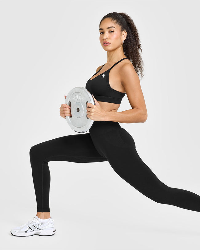 EffortlessLift™ Seamless Leggings with White Logo | Black