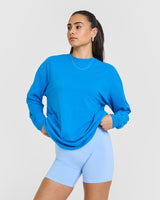 Classic Oversized Lightweight Long Sleeve Top | Tropical Blue