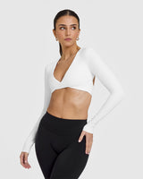 Unified Twist Front Long Sleeve Crop Top | White