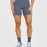 SoftMotion™ Cycling Shorts 8" with White Logo | Granite Blue