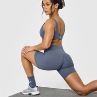SoftMotion™ Cycling Shorts 8" with White Logo | Granite Blue