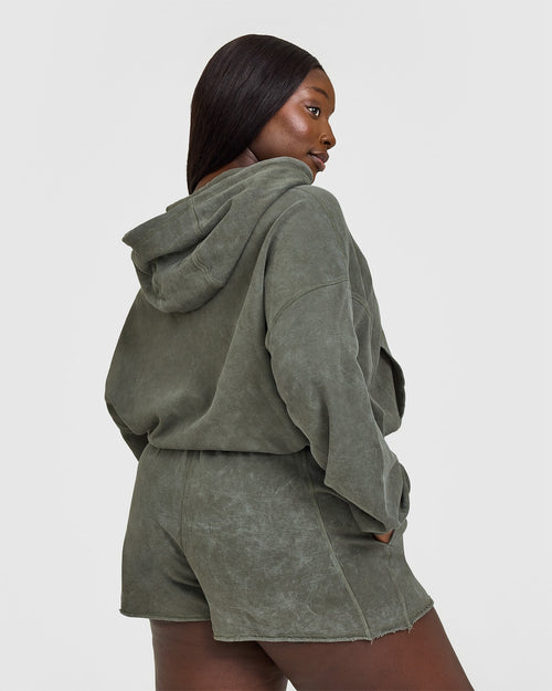 Raw Lounge Oversized Zip Hoodie | Washed Dark Khaki