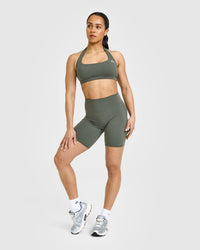 SoftMotion™ Cycling Shorts 8" with White Logo | Dark Khaki