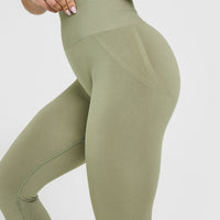 EffortlessLift™ Seamless Leggings with White Logo | Deep Sage Green