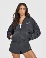 Lightweight Zip Through Hoodie with Graphic | Coal