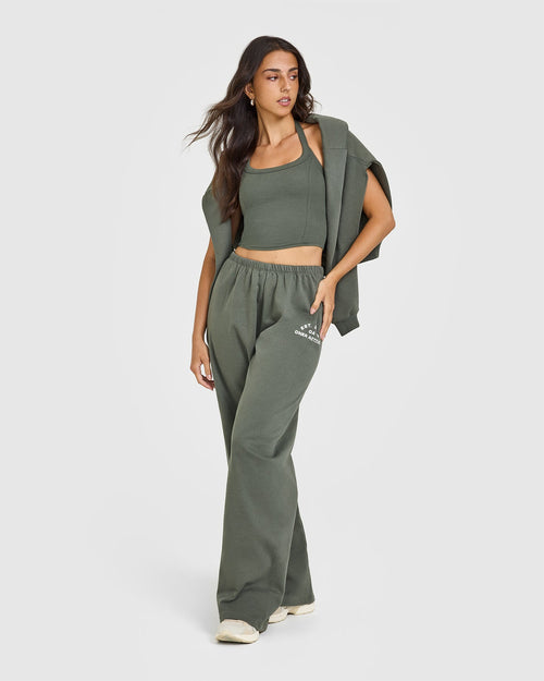 Mellow™ Rib Halter Neck Mid Vest with Built in Bra Shelf | Dark Khaki