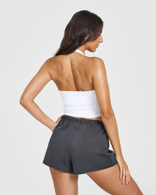 Mellow™ Rib Halter Neck Mid Vest with Built in Bra Shelf | White