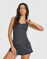 Mellow™ Rib Halter Neck Vest with Built in Bra Shelf | Coal