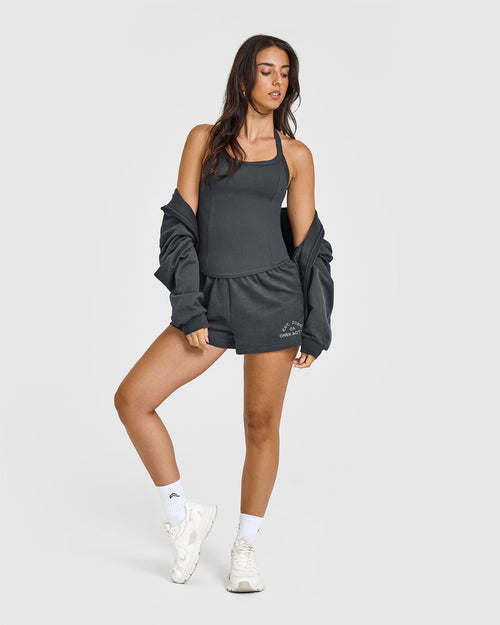 Mellow™ Rib Halter Neck Vest with Built in Bra Shelf | Coal